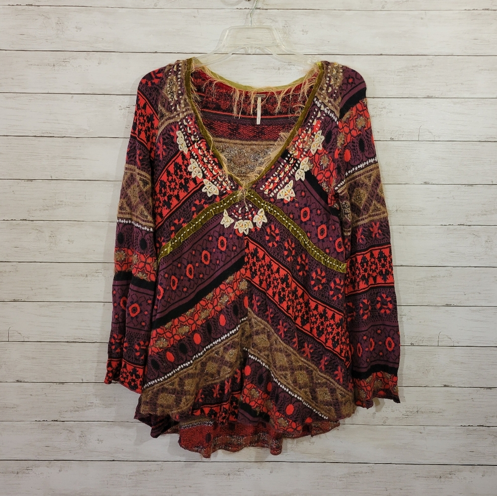 Free People World Traveler Alpaca Blend Embroidered Boho Pullover Sweater Knit M - Picture 11 of 11